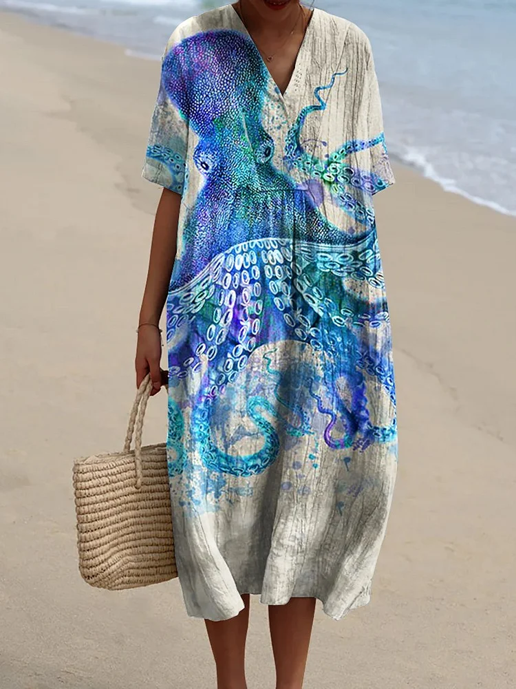 Women's Octopus  Art Print  Casual Dress