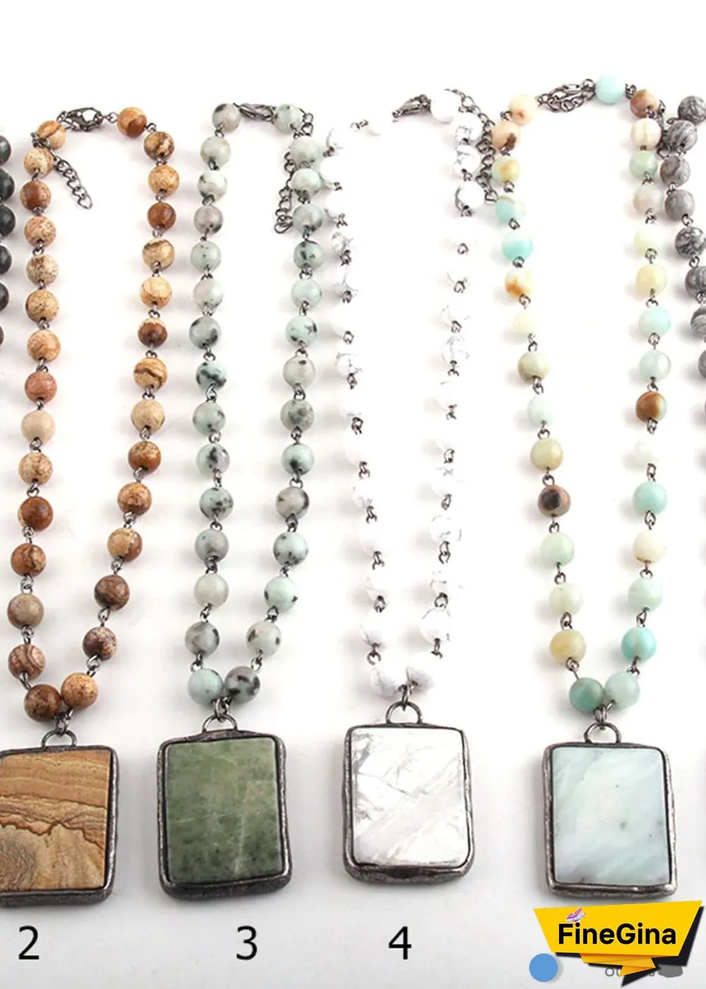 Boho Necklace, RH Jade Amazonite, Square Green Natural Stone