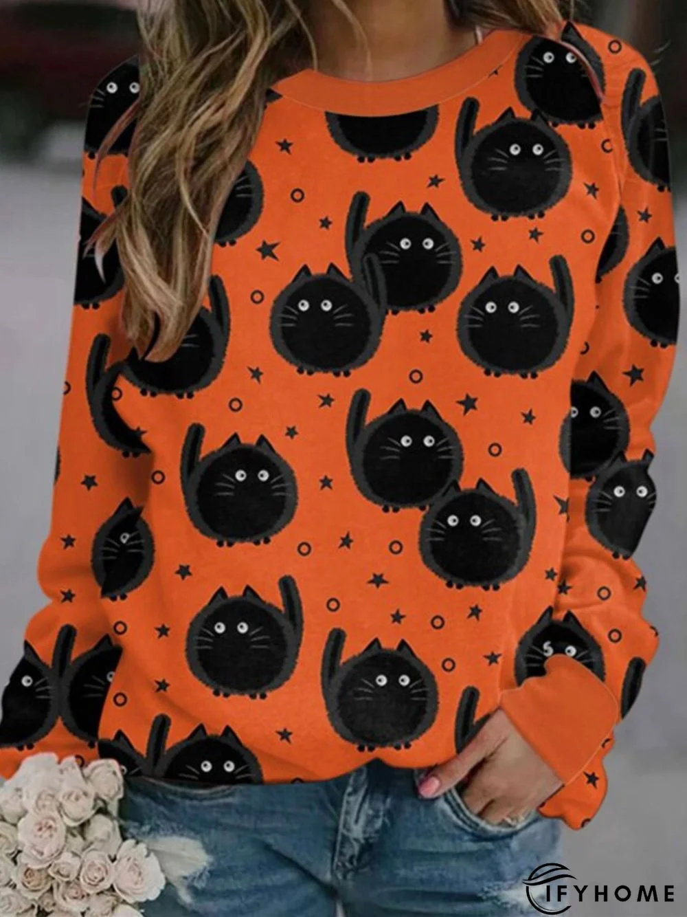 Halloween Casual Long Sleeve Round Neck Printed Top Sweatshirt | IFYHOME