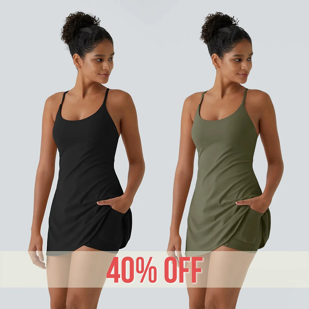 Women Workout Tennis Dress With Built In Bra Shorts 😍