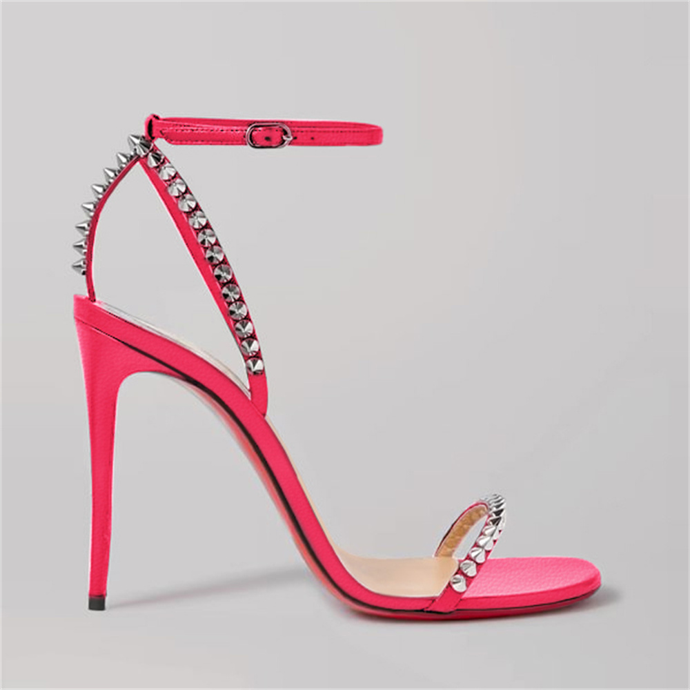 120mm Women's Sandals Stiletto Red Bottom High Heels Open Toe Ankle Strap Rivet Studs Shoes-MERUMOTE