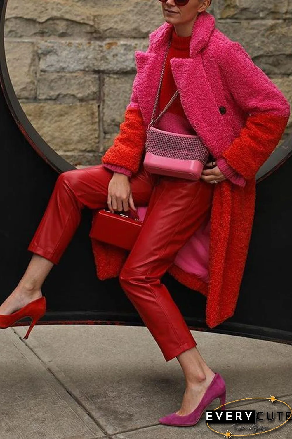 Plush Color Block Button Pocket Coat