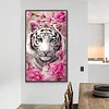 Wei&szlig;er Tiger und Blumen - Rundbohrer Diamantmalerei - 40*70cm (gro&szlig;e Gr&ouml;&szlig;e)