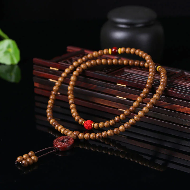 108 Mala Beads Agarwood White Jade Lotus Prayer Meditation Necklace Bracelet
