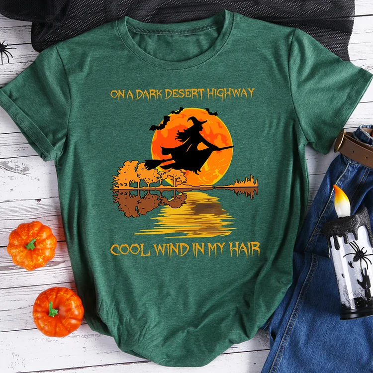 On a dark desert highway cool wind in my hair halloween t shirt tee