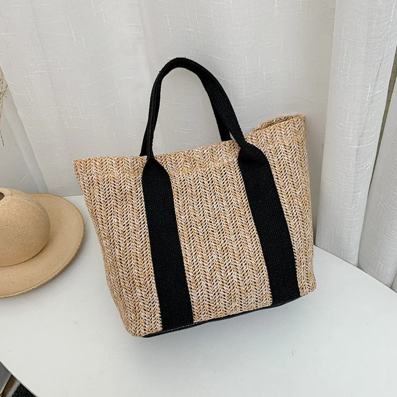 Summer Trend Straw Bags New Popular Hit Color Handbags for Women 2021 Designer Luxury Zipper Color Matching Tote Bag