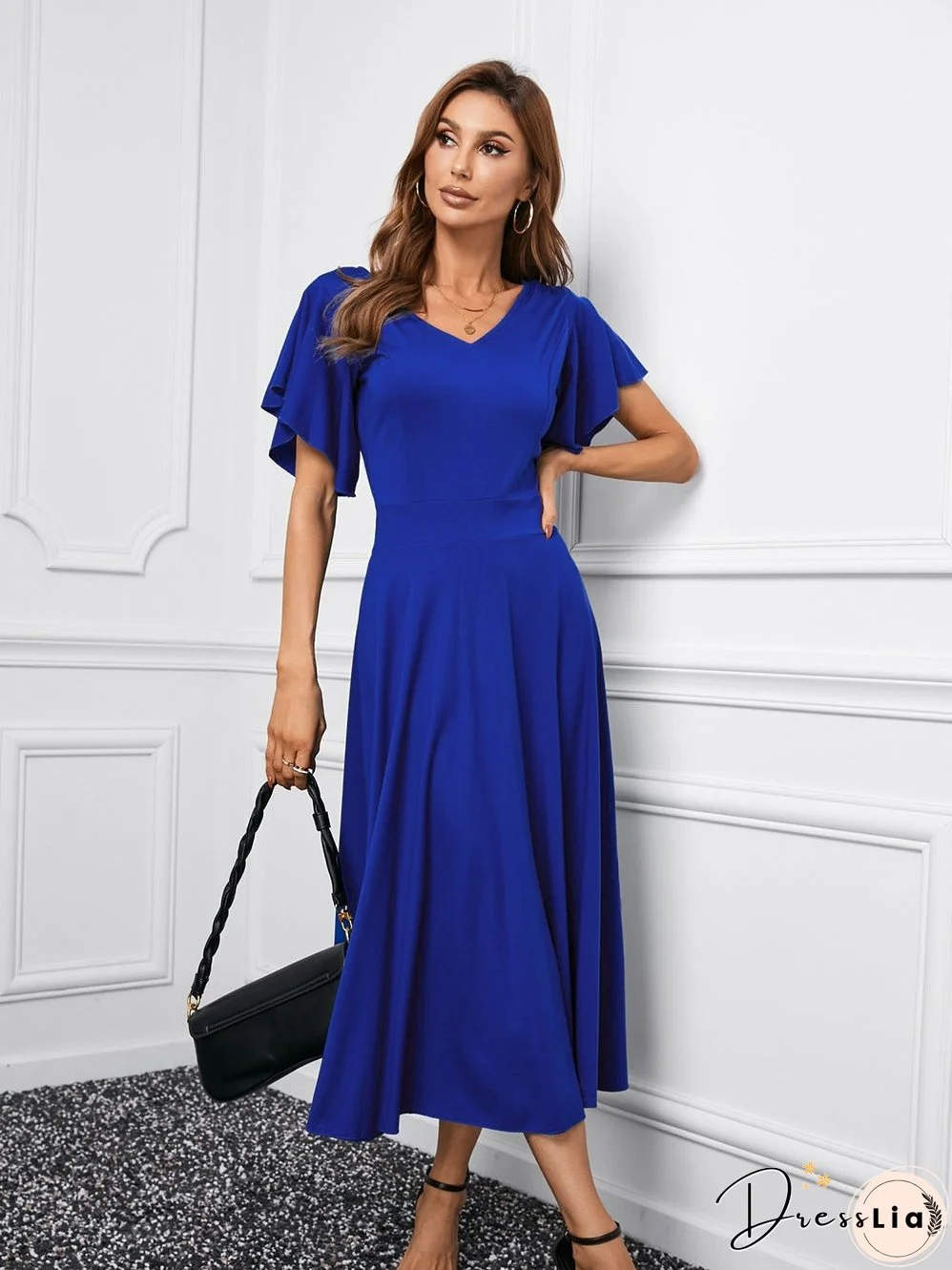 Short Sleeve V Neck Dress