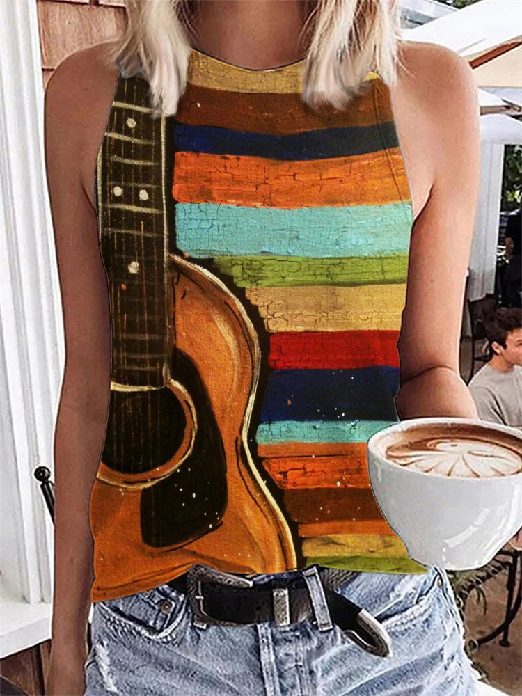 Guitar Colorful Striped Art Tank Top