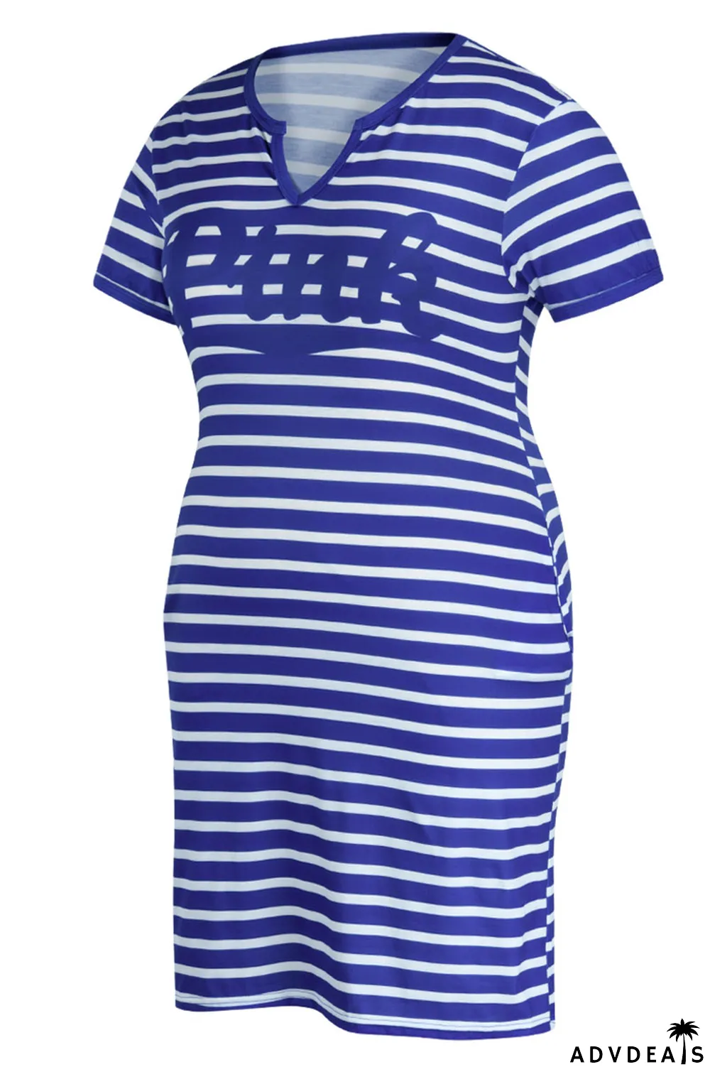 Red Casual Striped Print Patchwork V Neck Straight Plus Size Dresses