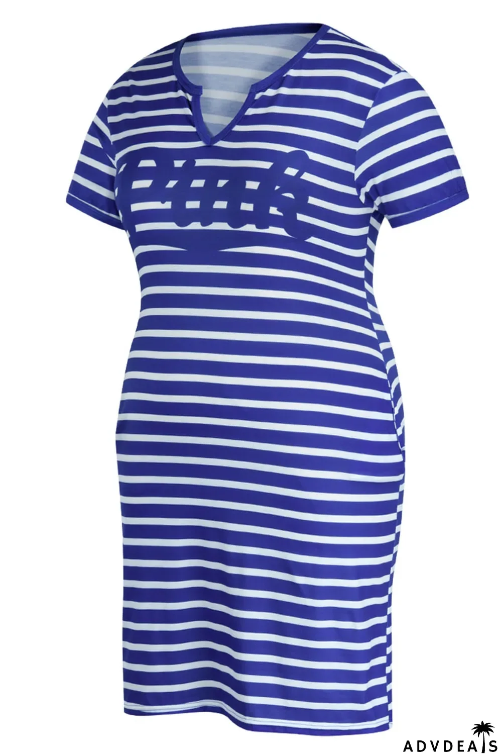 Red Casual Striped Print Patchwork V Neck Straight Plus Size Dresses