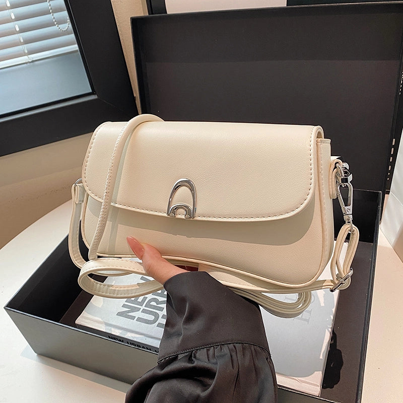 Women’s Medium Pu Leather Solid Color Classic Style Sewing Thread Square Flip Cover Underarm Bag