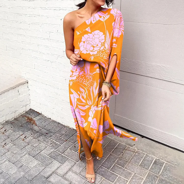 Floral-Print One-Shoulder Midi Dress