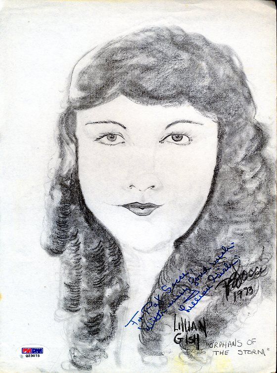Lillian Gish Signed Psa/dna 9x14 Original Pen Pencil Drawing Autograph