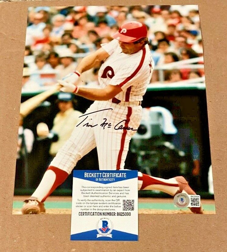 TIM MCCARVER SIGNED PHILADELPHIA PHILLIES 8X10 Photo Poster painting BECKETT CERTIFIED BAS