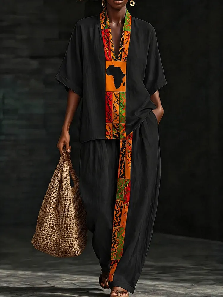 Women&rsquo;s Africa Map Patchwork Print Two-Piece Set