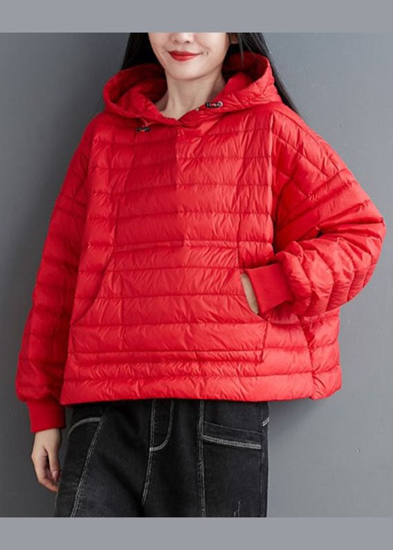 Fitted Red Hooded Pockets Fine Cotton Filled Coats Winter CK1781- Fabulory