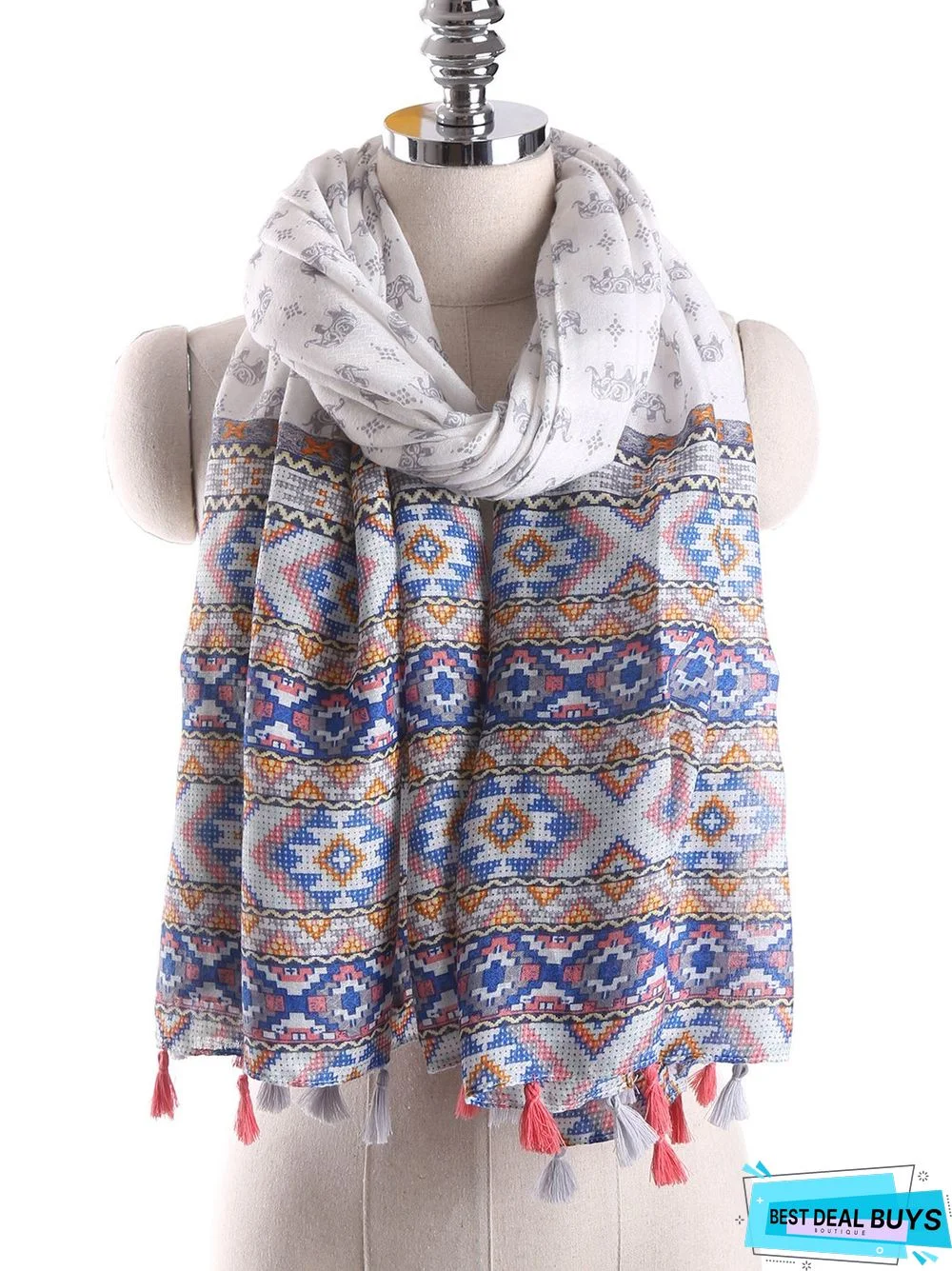 Vintage Ethnic Pattern Tassel Scarf Daily Commuter Vacation Accessory