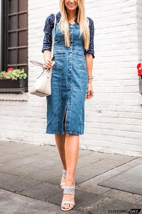 Pockets Button Slip Denim Dress
