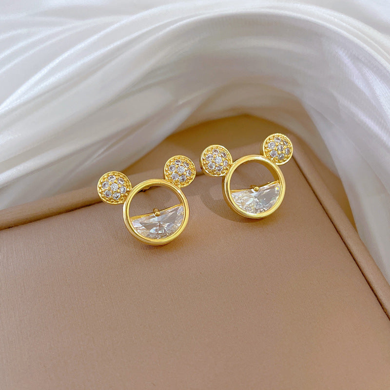 Necklace Earrings Set With Full Diamonds And Hollowed-Out Mouse Head Personalized Banquet Earrings And Necklace Set