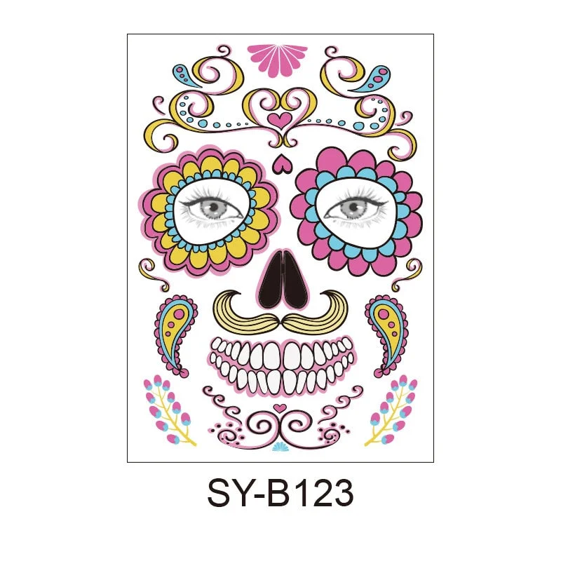 Facial Makeup Sticker Special Waterproof Face Tattoo Day Of The Dead Skull Face Dress Up Halloween Temporary Tattoo Stickers