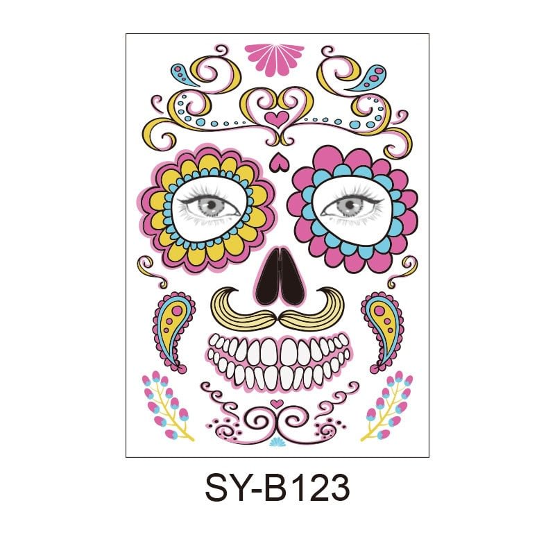 Facial Makeup Sticker Special Waterproof Face Tattoo Day Of The Dead Skull Face Dress Up Halloween Temporary Tattoo Stickers
