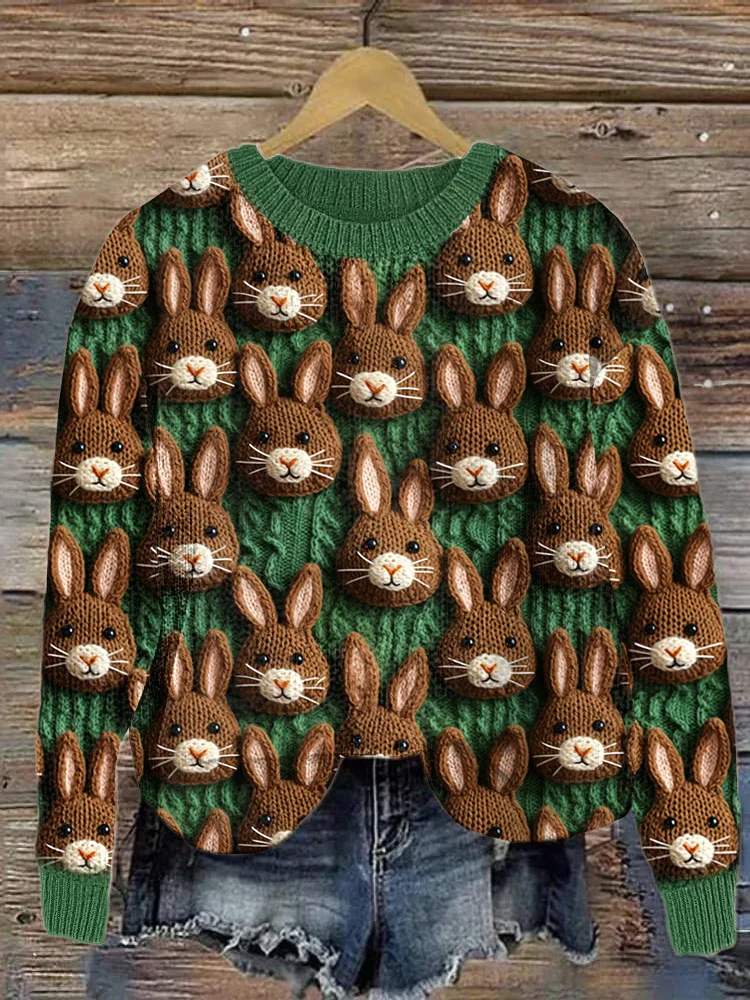VChics Knit Cute Rabbit Casual Cozy Soft Sweater