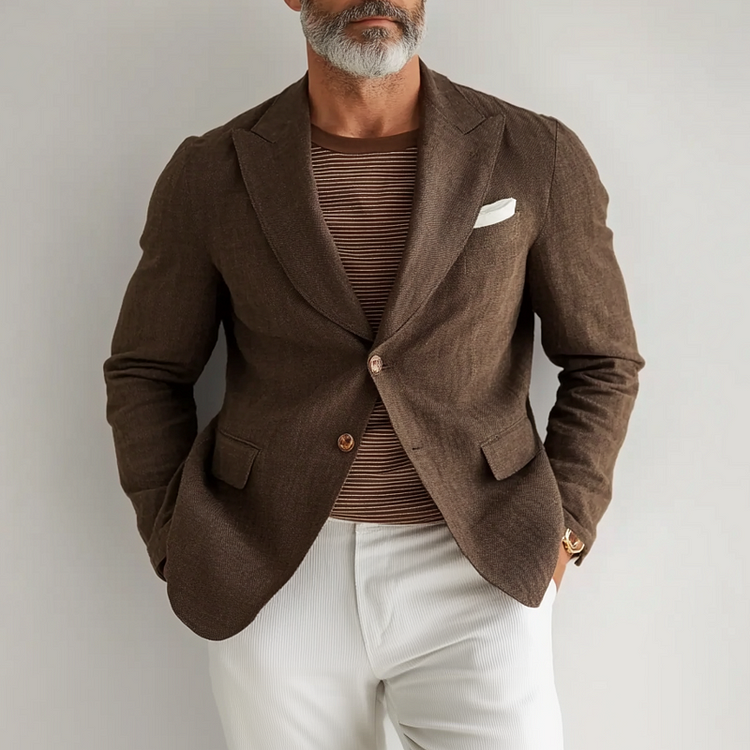 Men's Peak Lapel Chest Pocket Single Breasted Long Sleeve Blazer