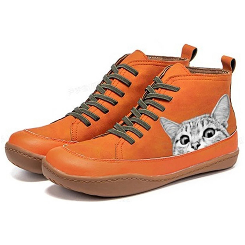 Comstylish Cat Peeking Patchwork Casual Ankle Boots