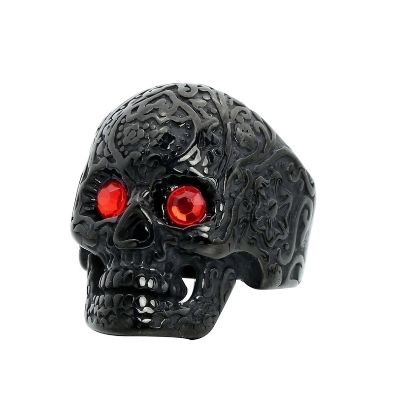 Hip-Hop Punk Streetwear Skull Stainless Steel Polishing Rhinestones None Halloween Men’s Rings