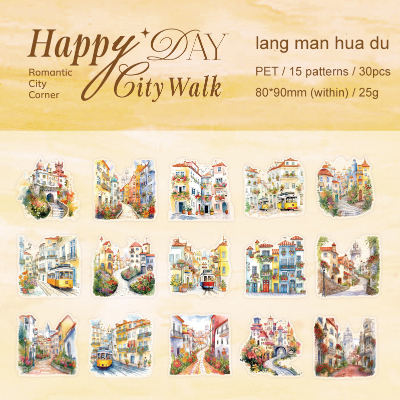 PET Sticker - City Roaming Series Cute Travel Building Landscaping 