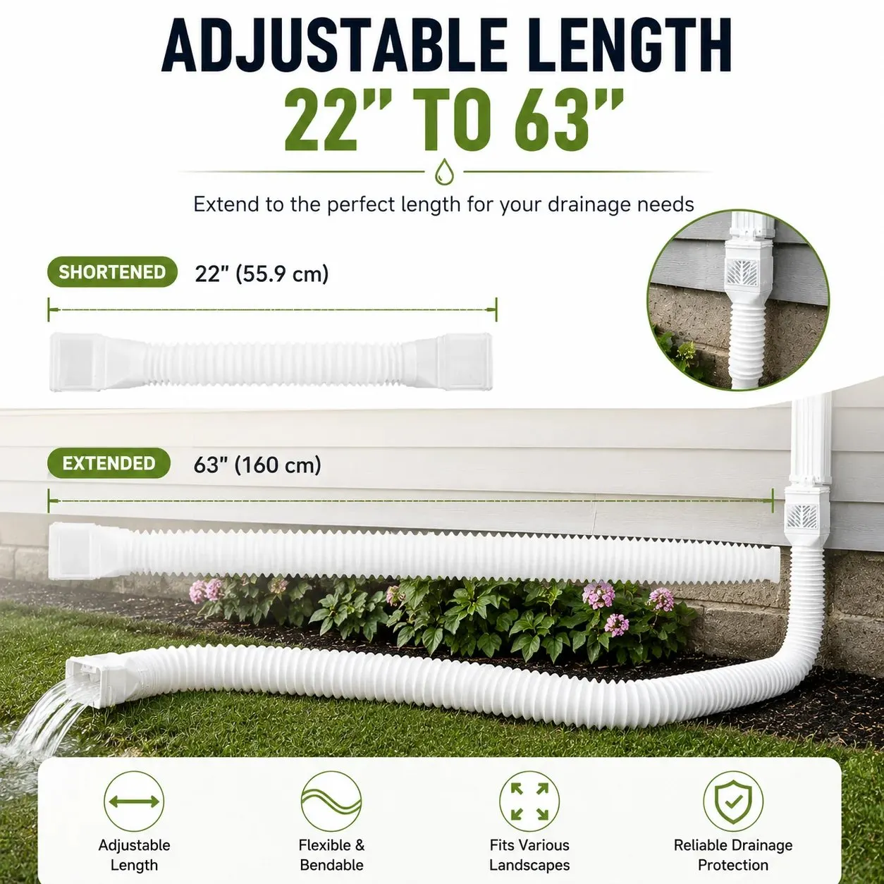 Adjustable 22 to 63 inch downspout extension