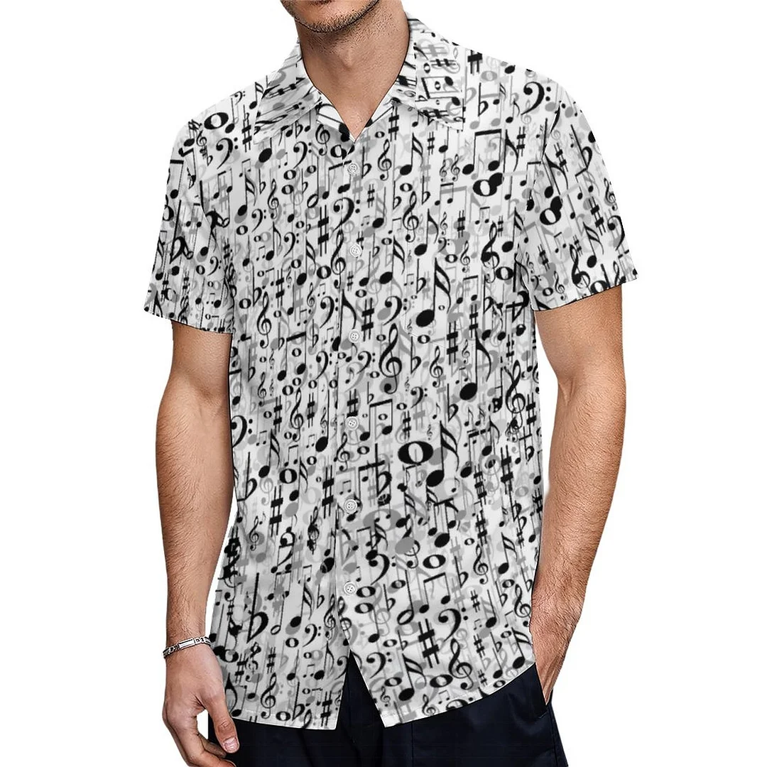 Cool Musical Notes And Symbols Random Hawaiian Shirt Mens Button Down Plus Size Tropical Hawaii Beach Shirts