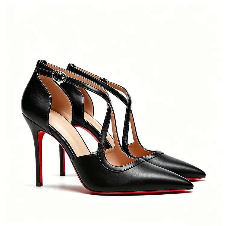 100mm Women's Pointed Toe Cross Strap Heels Red Bottoms Pumps Matte Shoes VOCOSI VOCOSI