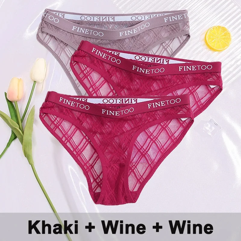 3PCS/Set Lace Panties Women's Lingerie Underwear Perspective Sexy Panties Female Underpanties Grid Mesh Design Briefs Pantys