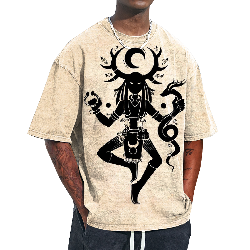 Men's Unisex Chief Tribal Illustration Print Graphic Print Casual Crew Neck Oversized T-Shirt