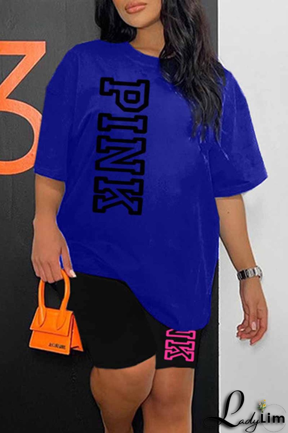Ginger Casual Print Letter O Neck Short Sleeve Two Pieces