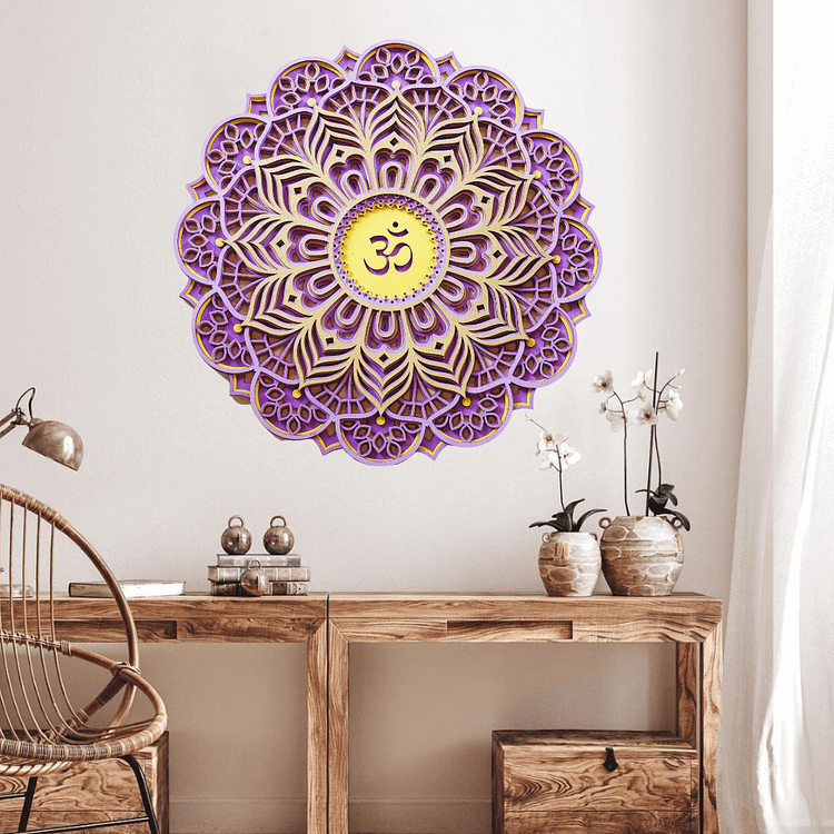 Olivenorma Purple Pink Om Hamsa Chakra 3D Carving Wall Decor