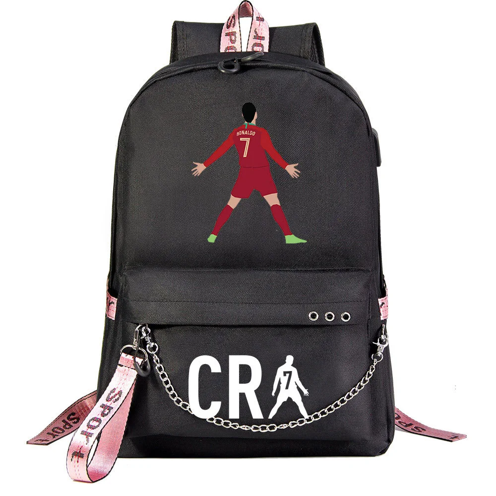 Cristiano Ronaldo Printed School Bag with USB Charging and Laptop Protection - Perfect for Back to School!