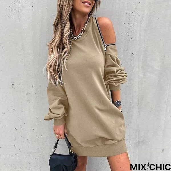 Women's Off Shoulder Zipper Casual Dress