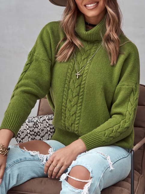 High Neck Cotton Blends Loosen Sweater S149- Fabulory