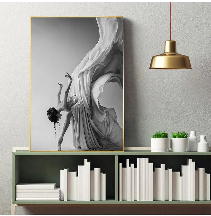 Modern Ballet Dancing Girl Canvas Painting Poster and Print Figure Art Wall Black n White Pictures for Living Room Bedroom Aisle