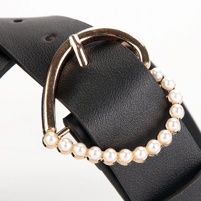 Minimalist Solid Color Imitation Leather Alloy Women’s Leather Belts