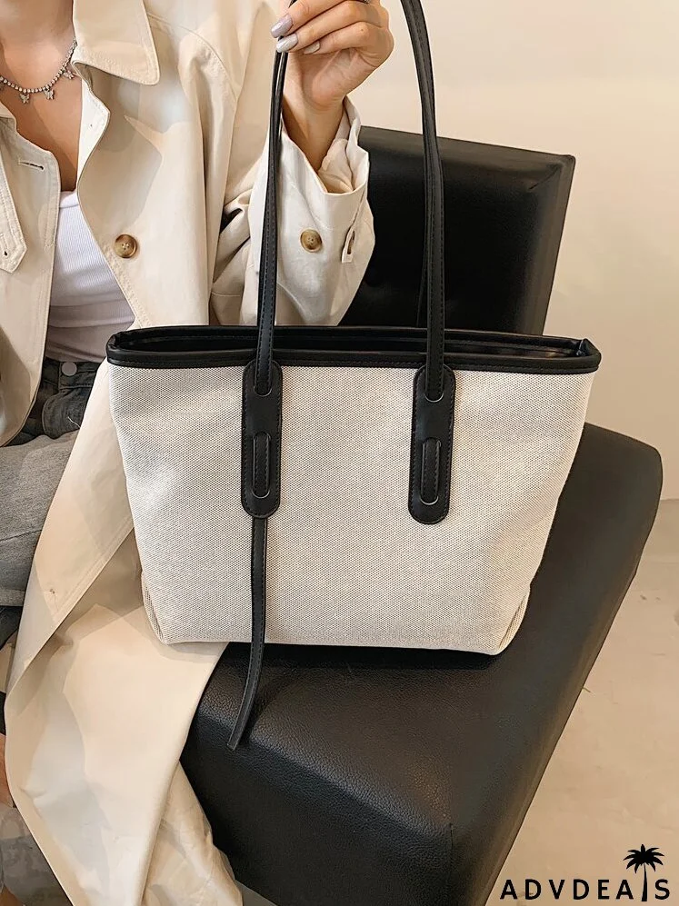 Contrast Binding Canvas Tote Bag