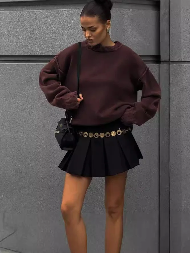 Uveng Uveng Knitted Knitted Knitted Jersey Autumn/Winter New 2024 Round-Neck Long-Sleeved Bottom Knitted Sweater