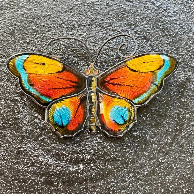 Guilloche Enamel Butterfly Pin by David Andersen of Norway