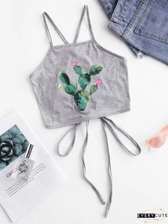 Cactus Print Criss Cross Crop Cami Top