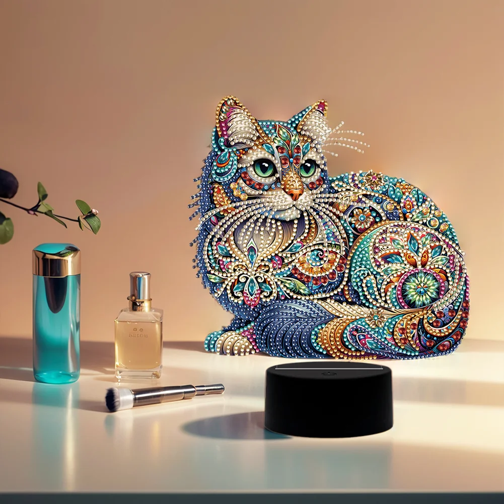 DIY Cat Acrylic Diamond Painting Night Light 5D DIY Diamond Painting Lamp