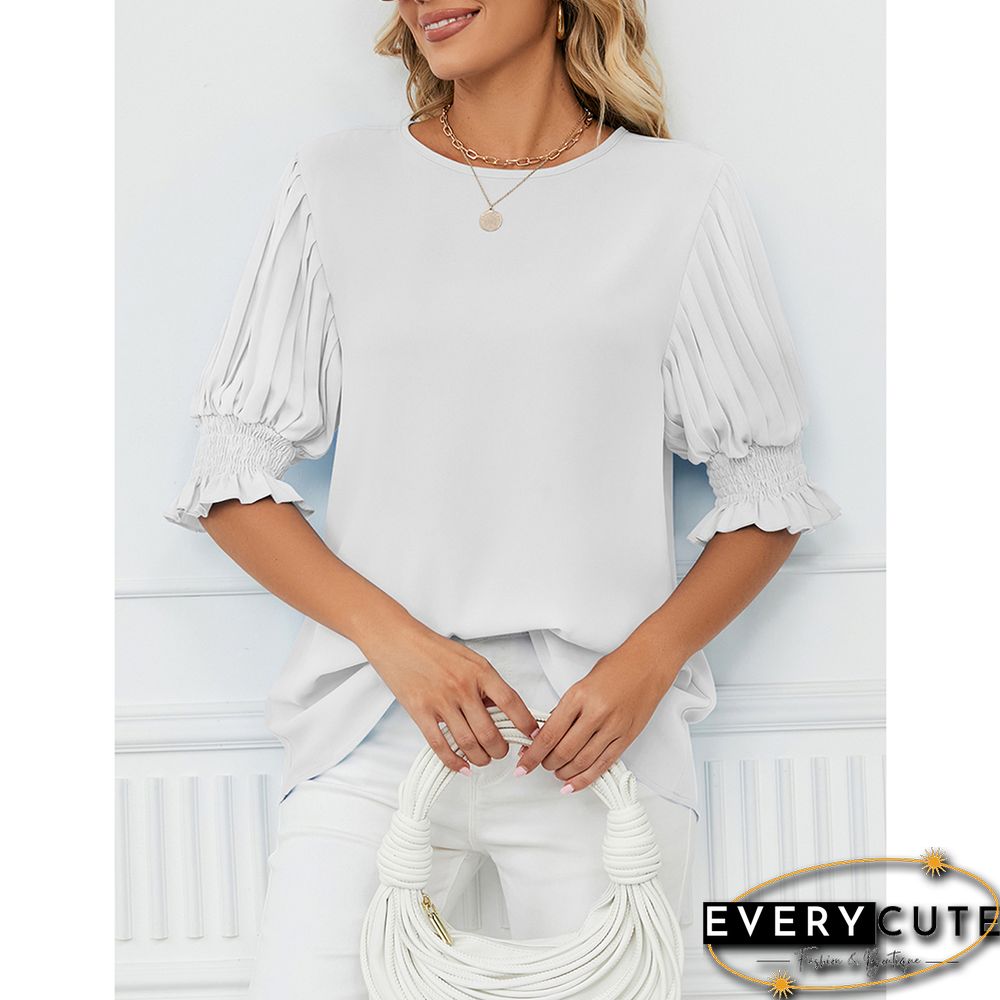 White Back Keyhole Ruffle 1/2 Sleeve Chiffon Blouse