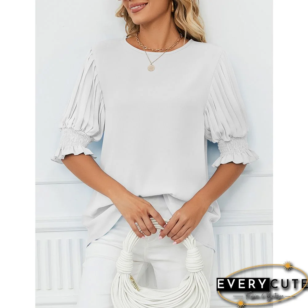 White Back Keyhole Ruffle 1/2 Sleeve Chiffon Blouse