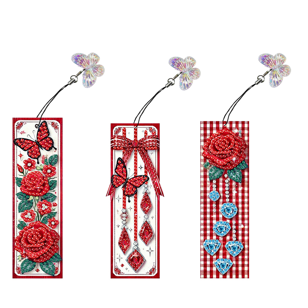3Pcs Butterfly Diamond Painting Bookmarks with Pendant 5D Diamond Art Bookmark